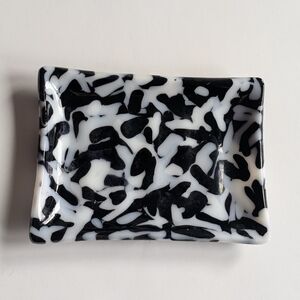 Soap Dish Black & White Fused Glass